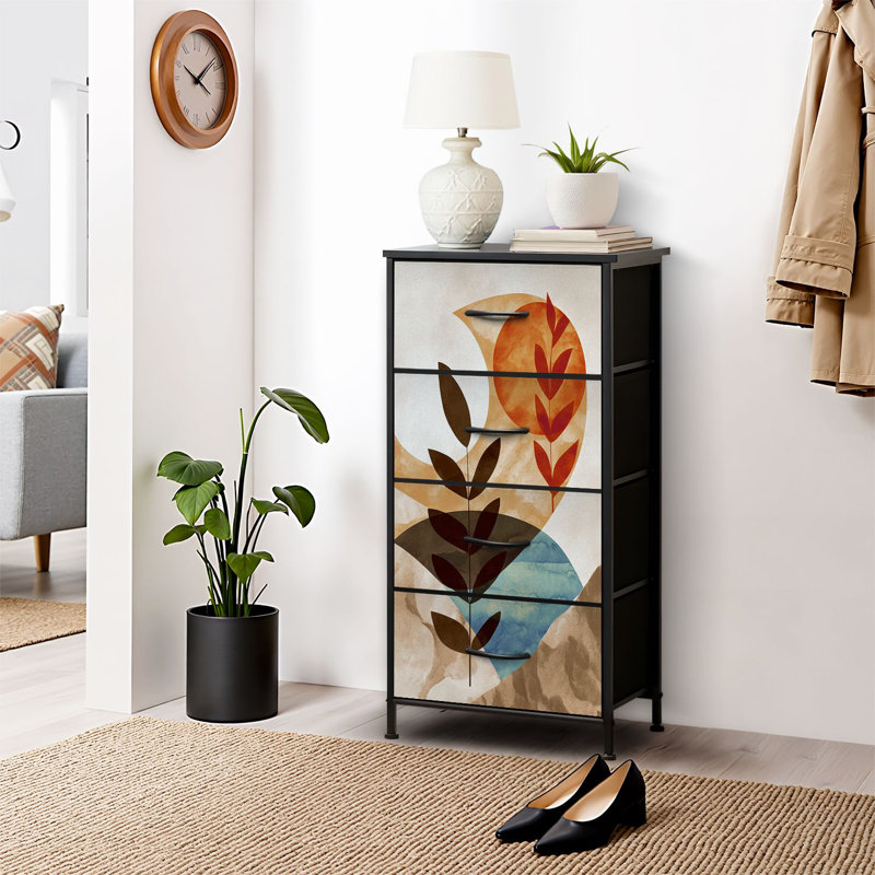 4 Drawer Dresser for Bedroom, Narrow Chest of Drawers, Wooden Top and Study Iron Frame 18"x37.5"-(WxH)