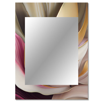 Minimal liquide or et taupe vagues V - miroir à encre liquide, miroir mural rose unique, impression d'art en métal