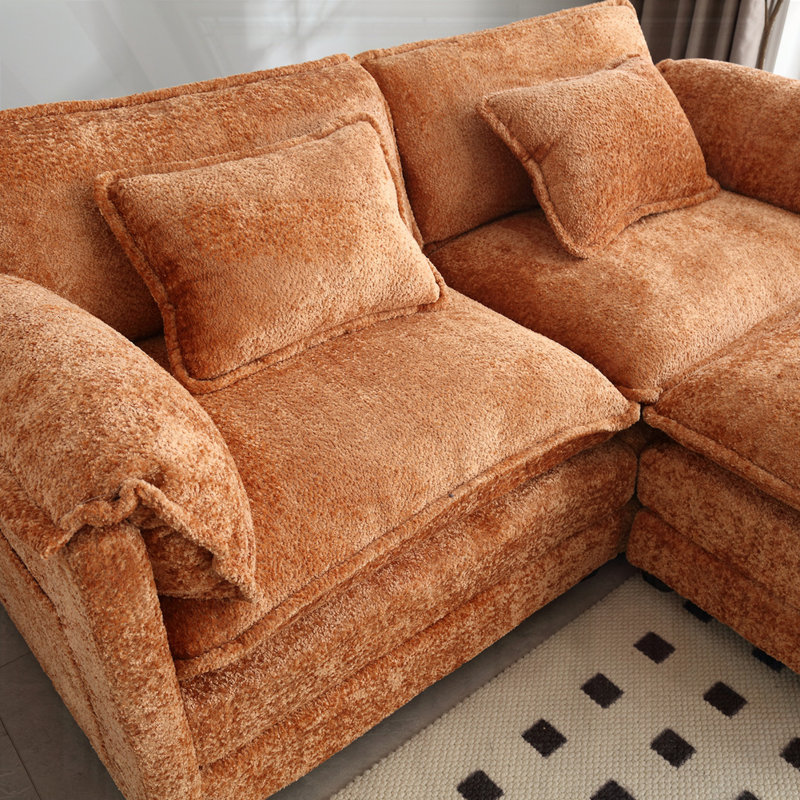 Grand tissu d'ameublement modulaire moderne en L en chenille SOFA, H 31,1 po x l 76,7 po x P 29,5 po, 2, Orange