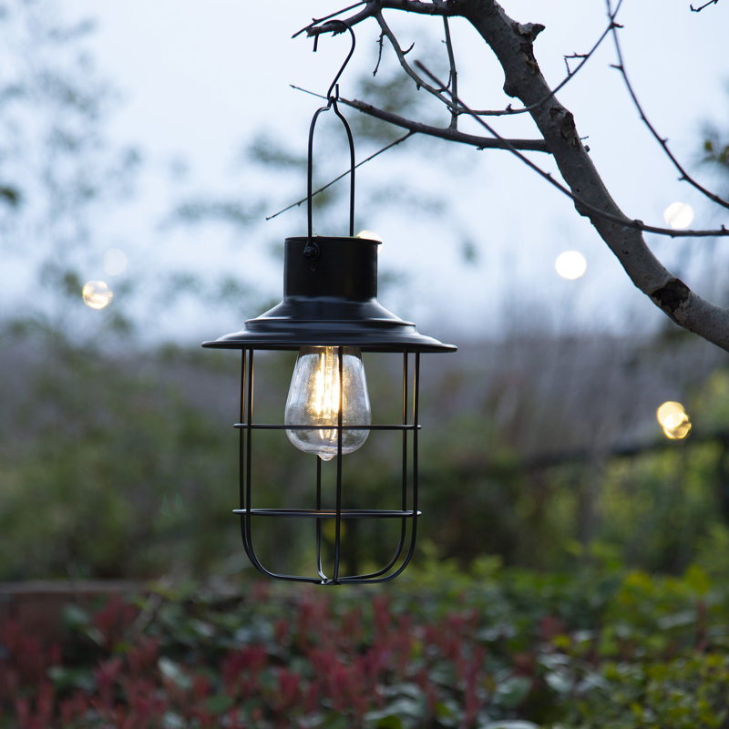 9.75" H Black Wire Solar Powered Outdoor Hanging Lantern