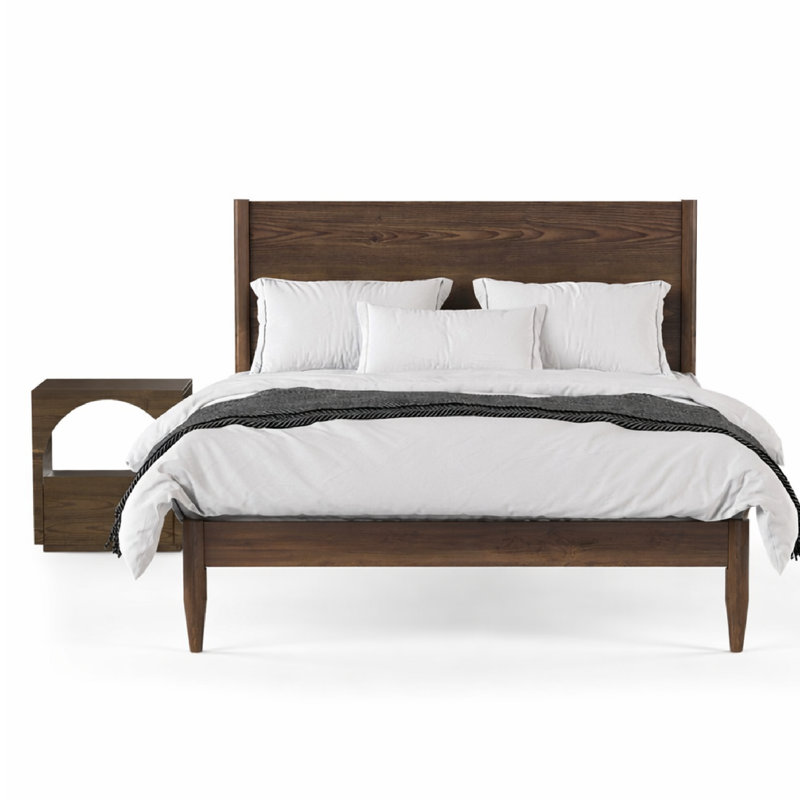 Besan Solid Wood 2 Piece Bedroom Set - Queen, Walnut, 2 Pcs: Bed, Nightstand
