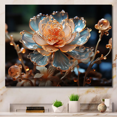 Peach Flower Crystal I On Canvas Print