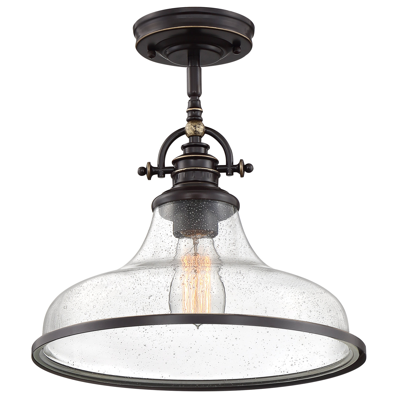 Maybery 1 - Light Single Dome Pendant, Palladian Bronze, 11.5" H x 13.5" W x 13.5" D, Clear Seedy Glass