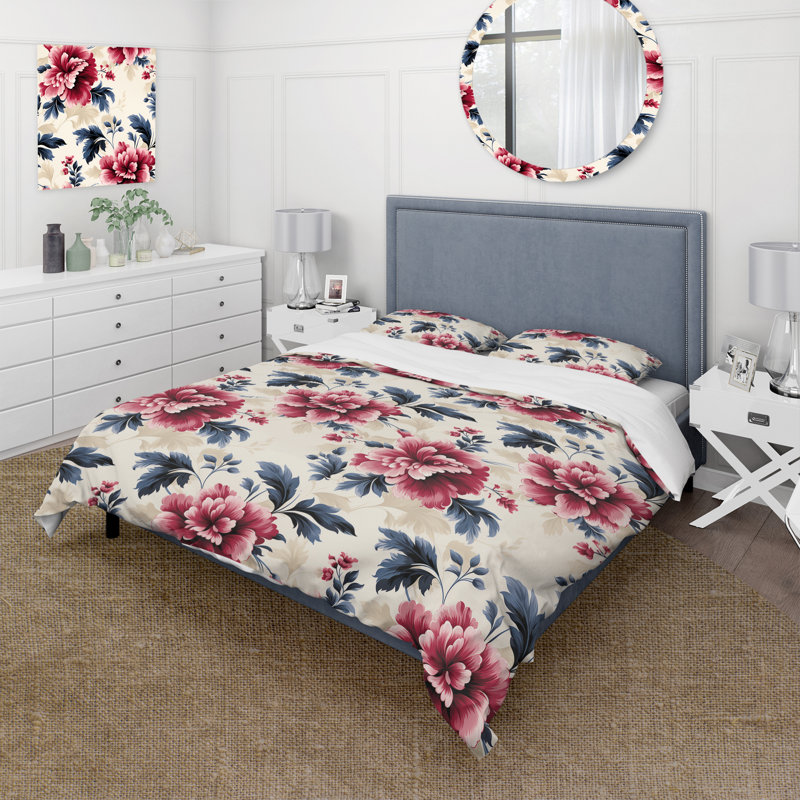 Ensemble de housse de couette Pink Love Peony, Housse de couette pour très grand lit et 2 très
