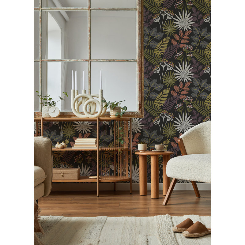 Floral Wallpaper Roll, Black