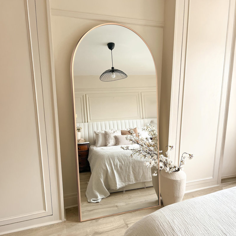 Malesha Large Modern Full Length Arched Aluminum Alloy Framed Floor Mirror, 71" H x 28" W, Brushed Gold