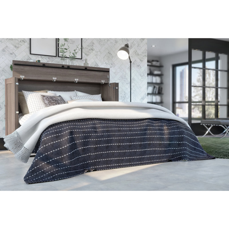 Lit armoire avec matelas Pur, Double, Écorce gris