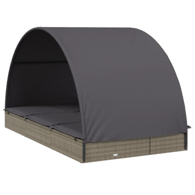 2-Person Sunbed with Round Roof Patio Daybed Furniture Poly Rattan