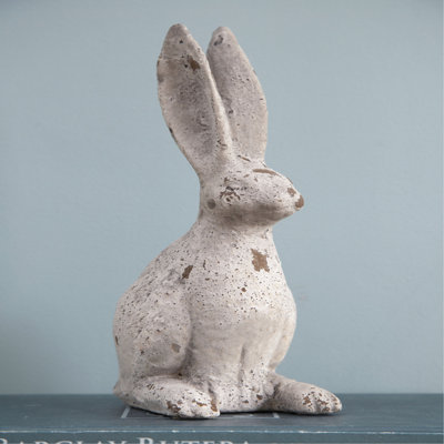 5.3x4.5x12.8" Weathered Cement Cream Rabbit Statue