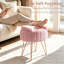 Tabouret de coiffeuse rond rose avec dossier et rangement dissimulé, chaise de maquillage pliable en fausse fourrure avec assise en mousse à mémoire de forme et structure en métal doré, petit modèle-2011653969