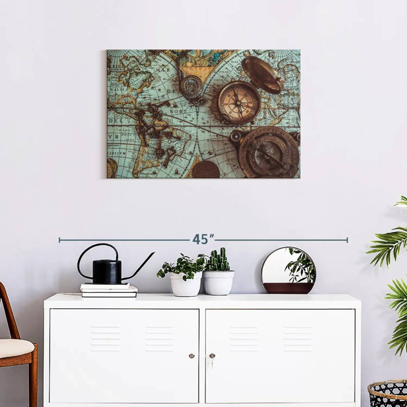 Carte de pirate antique sur toile, H 20 po x l 30 po x P 1,25 po