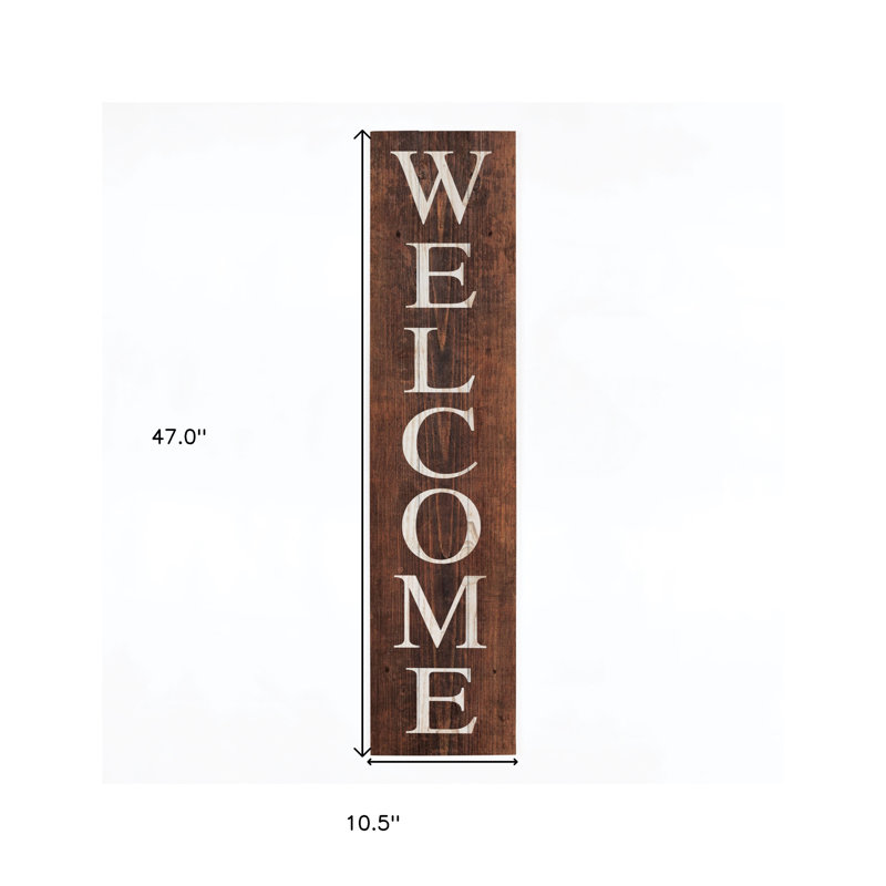 11" X 47" Brown Welcome Solid Wood Wall Decor