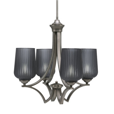 Lustre 4 lumières Zilo avec verre texturé fumé 5 po Zilo