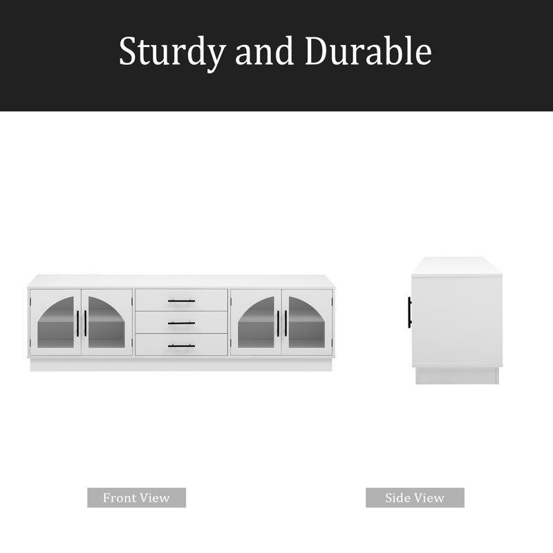 Meuble télé moderne et minimaliste pour téléviseur de 75 po ou moins, meuble multimédia avec tablettes réglables pour le salon