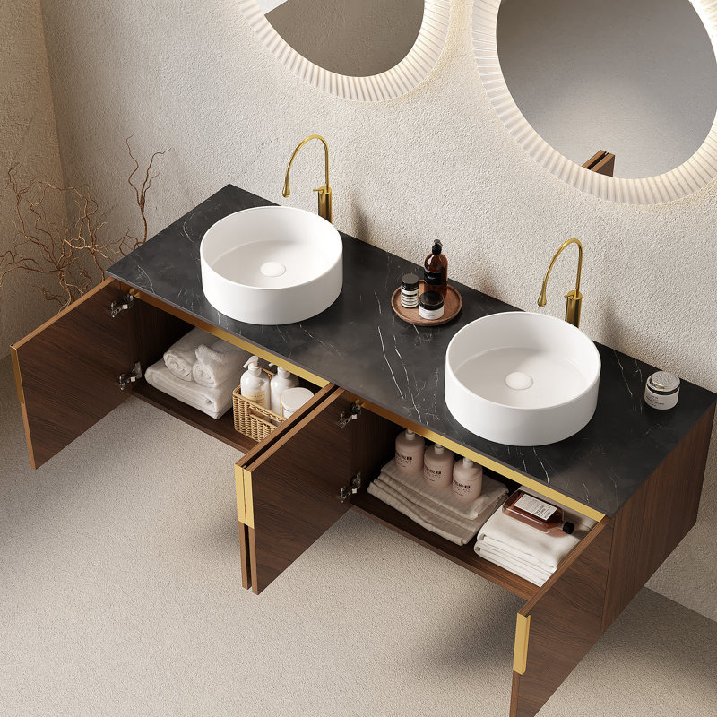 Meuble-lavabo mural moderne avec lavabo, offrant beaucoup de rangement, un assemblage facile et des matériaux de haute qualité pour un espace de salle de bain fonctionnel.