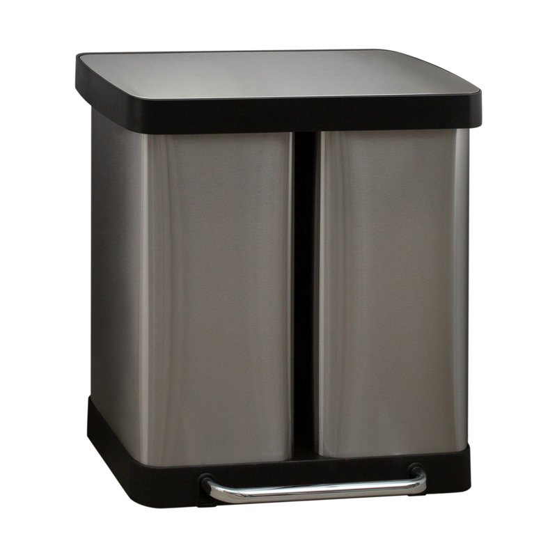 Poubelle et bac de recyclage multi-compartiments en acier 15,85 gallons