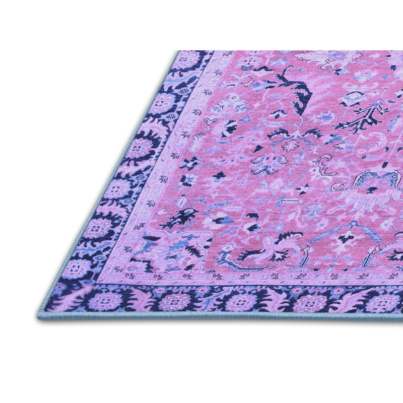 Tapis bleu tissé à la machine Fiskdale, Rectangle 2 pi x 4 pi