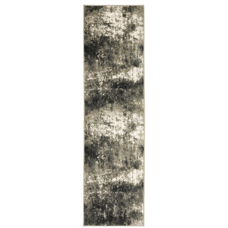 Abstract Charcoal/Gray/Beige Area Rug, Runner 2'3" x 7'6"