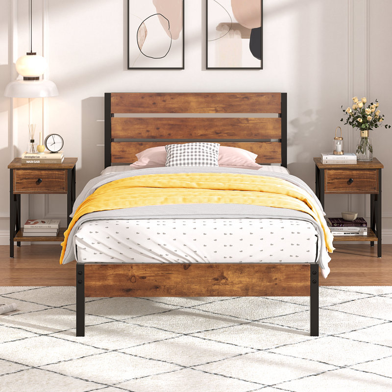 Alicia Steel Piece Bedroom Set, Brown, Twin