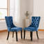 Ensemble de 2 chaises d'appoint à dossier haut en velours capitonné bleu riche avec garniture cloutée et pieds en bois massif