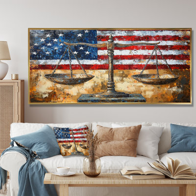 Vedika, balances symboliques de la justice, équilibre avec le drapeau des États-Unis III - Patriotiste américain, art mural