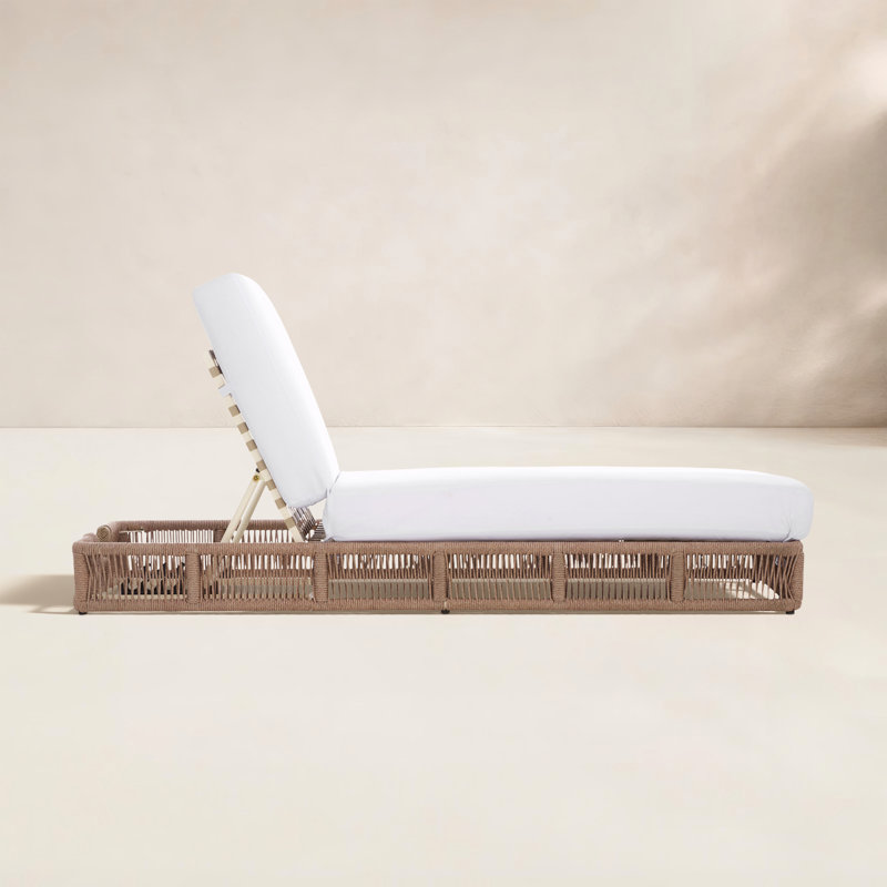 Langley Outdoor Chaise Lounge, Natural Frame/White Cushion