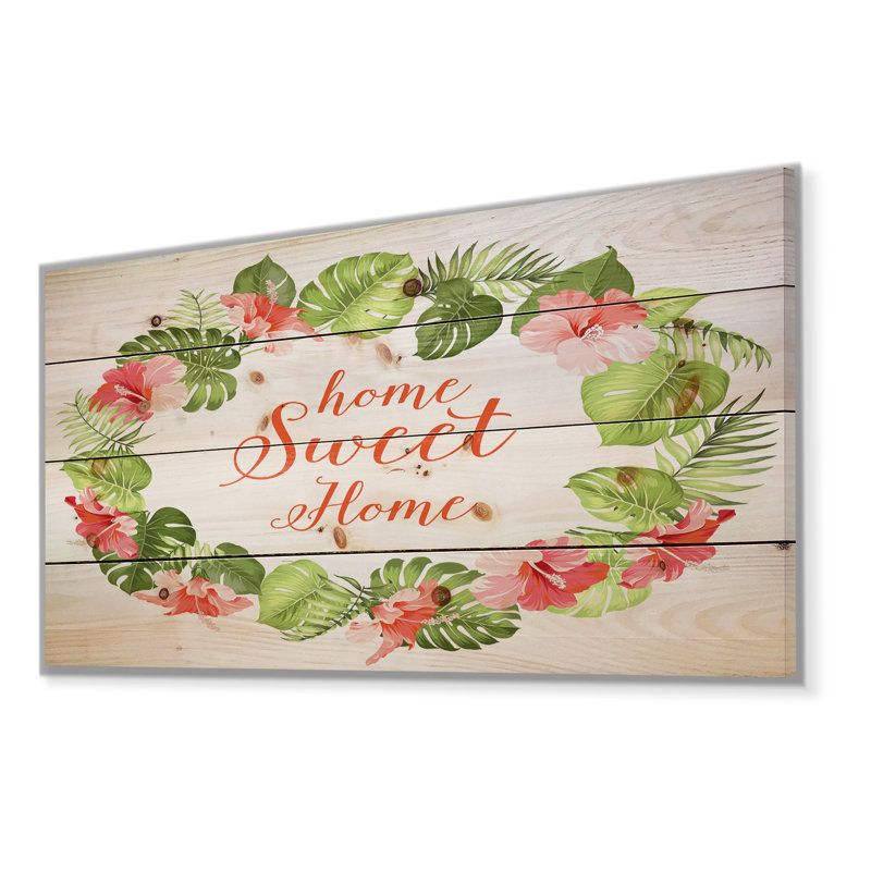 « home doux home floral », art textuel sur bois, H 20 po x l 40 po x P 0,78 po