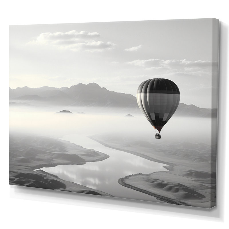Montgolfière grise sur fond monochrome, H 12 po x l 20 po x P 1 po, Toile tendue