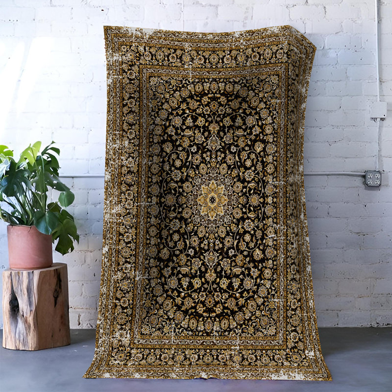 Tapis décoratif rétro multicolore à motif foncé, Rectangle 3 pi 11,24 po x 5 pi 10,87 po