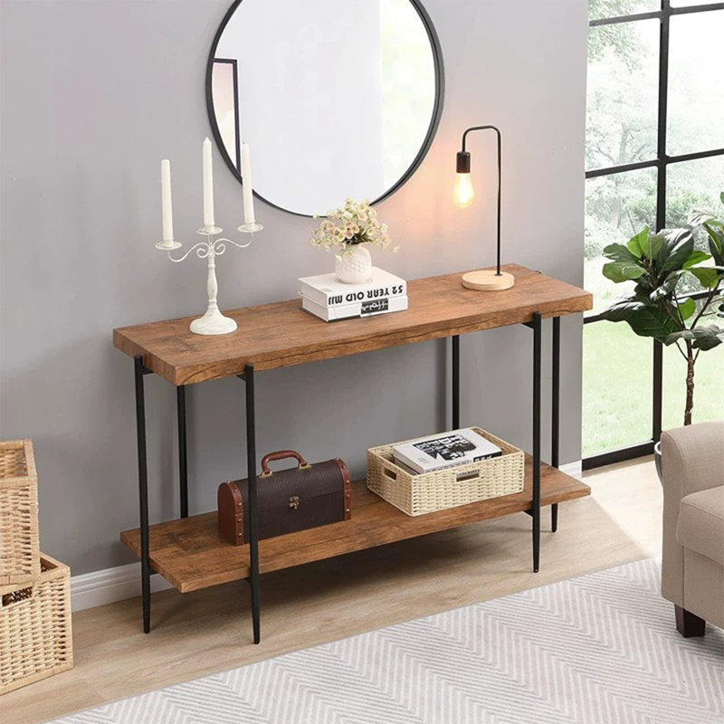 Console rectangulaire en bois manufacturé brun massif, H 31,5 po x L 53,15 po x l 17,72 po