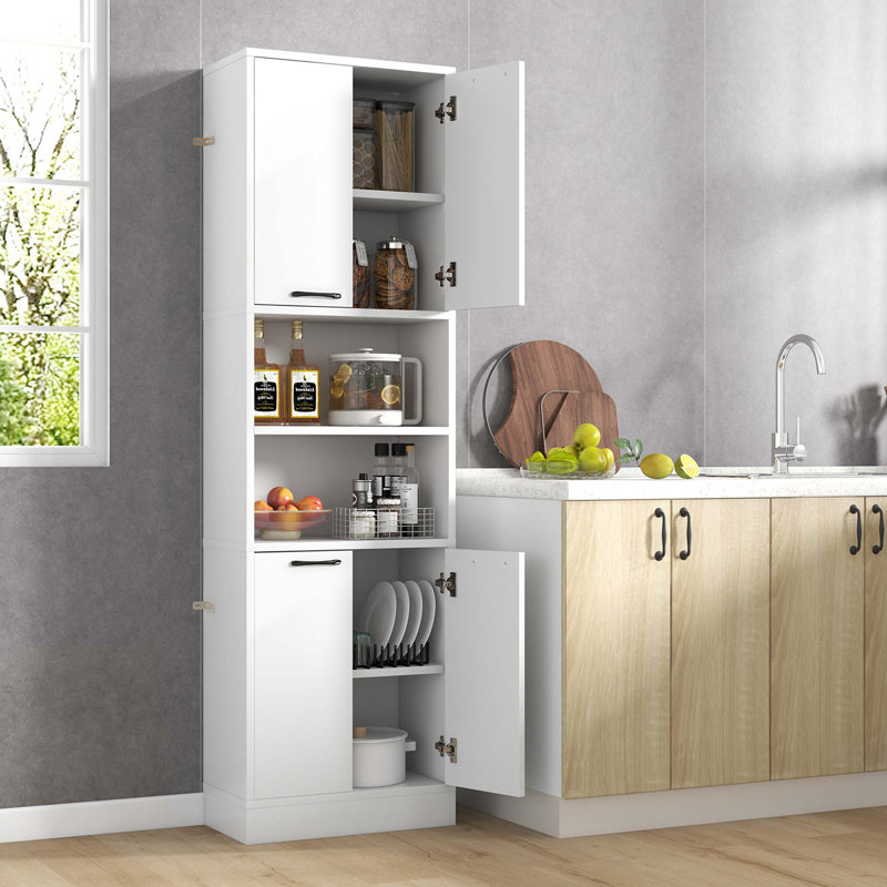 Costway 75" Bathroom Storage Cabinet With 4 Doors & 2 Open Compartments Freestanding, White