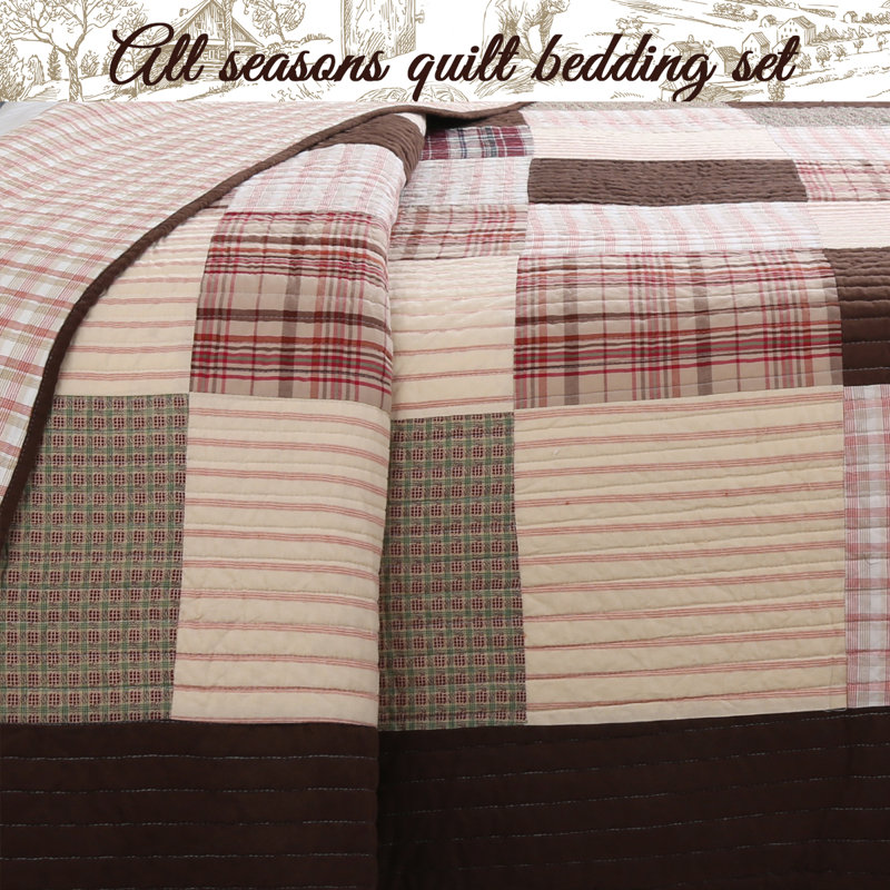 Twin Brown Cotton Reversible Patchwork Quilt Set