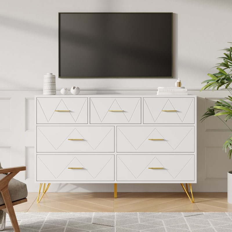 Commode de chambre à coucher avec commode de rangement 7 tiroirs l 47,25 po Belper, Blanc