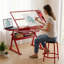 table de dessin avec chaise en verre trempé réglable rouge