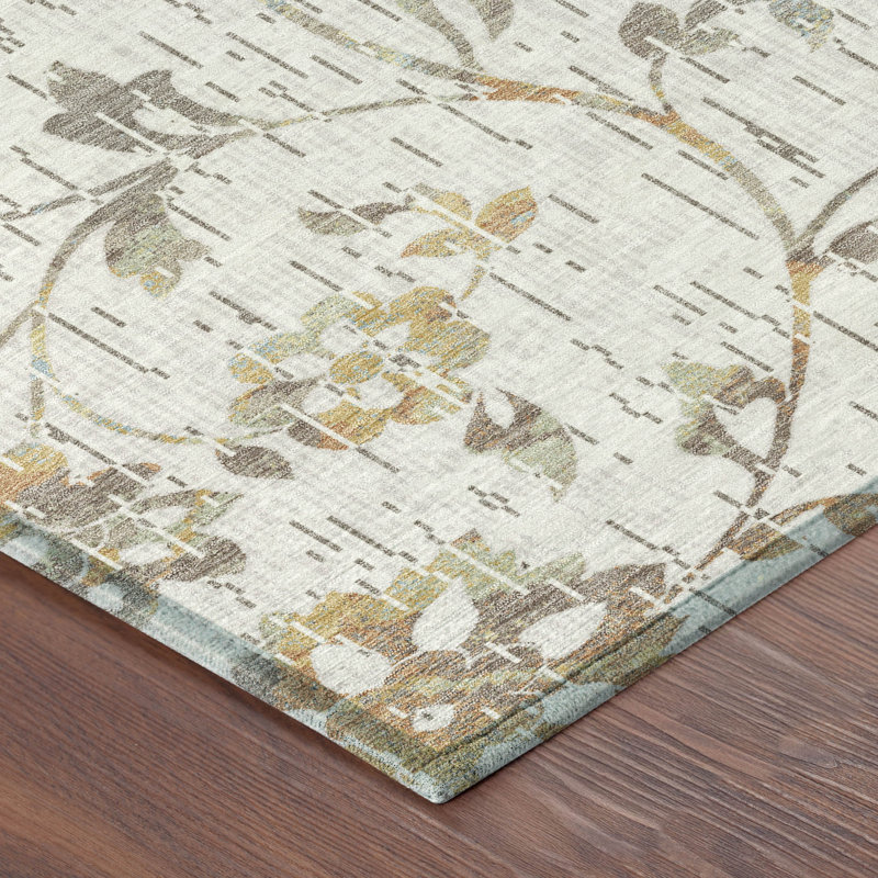 Machine Washable Indoor/Outdoor Chantille ACN2616 Floral Rug, 2'3" x 7'6" Runner, Ivory