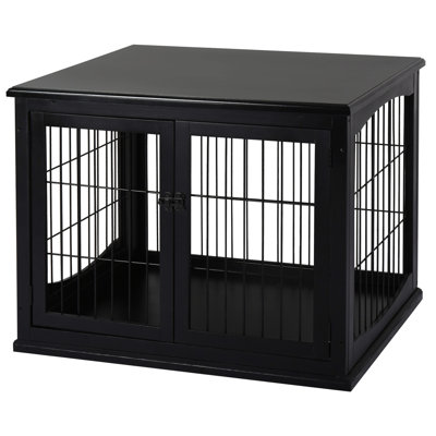 Small Black Dog Kennel End Table, Alluring, Two Opening Sides, Lockable Door For Indoor Puppy Cage Table Furniture, With Openings, Use