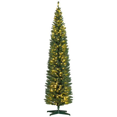 8' Tall Pre-Lit Slim Noble Fir Artificial Christmas Tree With 300 Warm White LED Lights And 618 Tips, For Christmas Decoration