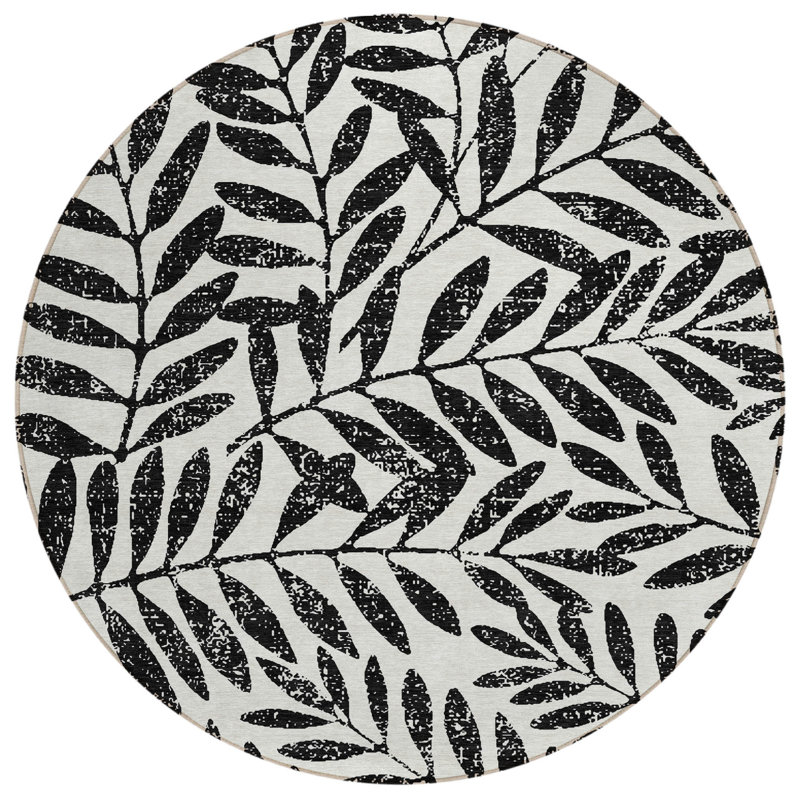 Tapis rond noir et ivoire 8 po