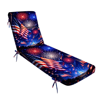  Outdoor Indoor 3'' Lounge Patio Cushion American Flags Vibrant Fireworks Display Red White Blue Festive Night Water-Resistant Chaise Lounge Cushion for Chair Patio Furniture Seat Cushion