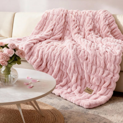 Bedsure Fuzzy Faux Fur Throw Blanket for Couch, Ultra Soft Fluffy Blanket Double Side Rabbit Fur Throw Gifts, Plush Thick Warm Luxury Decor Gifts for Home, 50X60 Inch, Cream