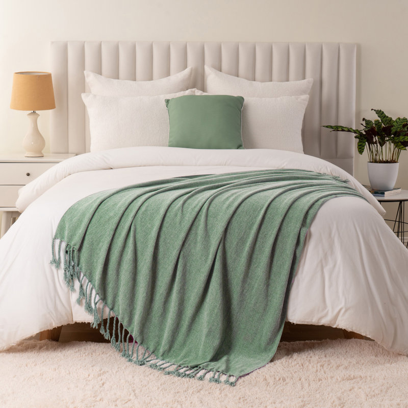 Jeté en velours Chenille, jeté décoratif à franges pour lit 50 po x 60 po, Vert sauge