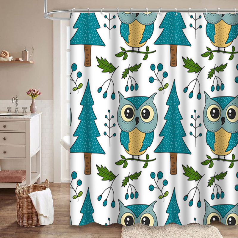 Rideau de douche avec 12 crochets Cute Color Owls, L 72 po x l 84 po