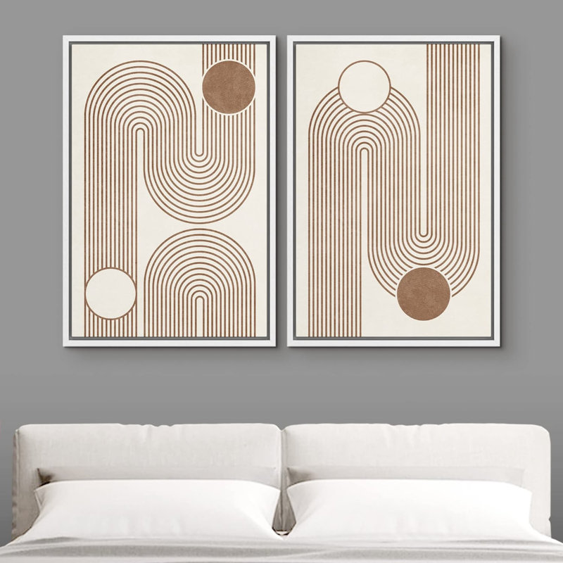 Ensemble de 2 peintures encadrées sur toile, H 24 po x l 32 po x P 1,5 po, Blanc