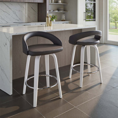 Tabouret de bar contemporain pivotant à hauteur fixe avec repose-pieds chromé - ensemble de 2