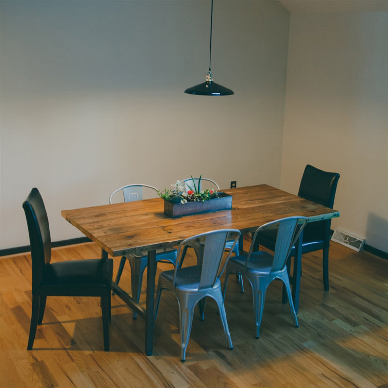 Solid Wood Top Metal Base Dining Table, Oil, 36" H x 108" L x 42" W
