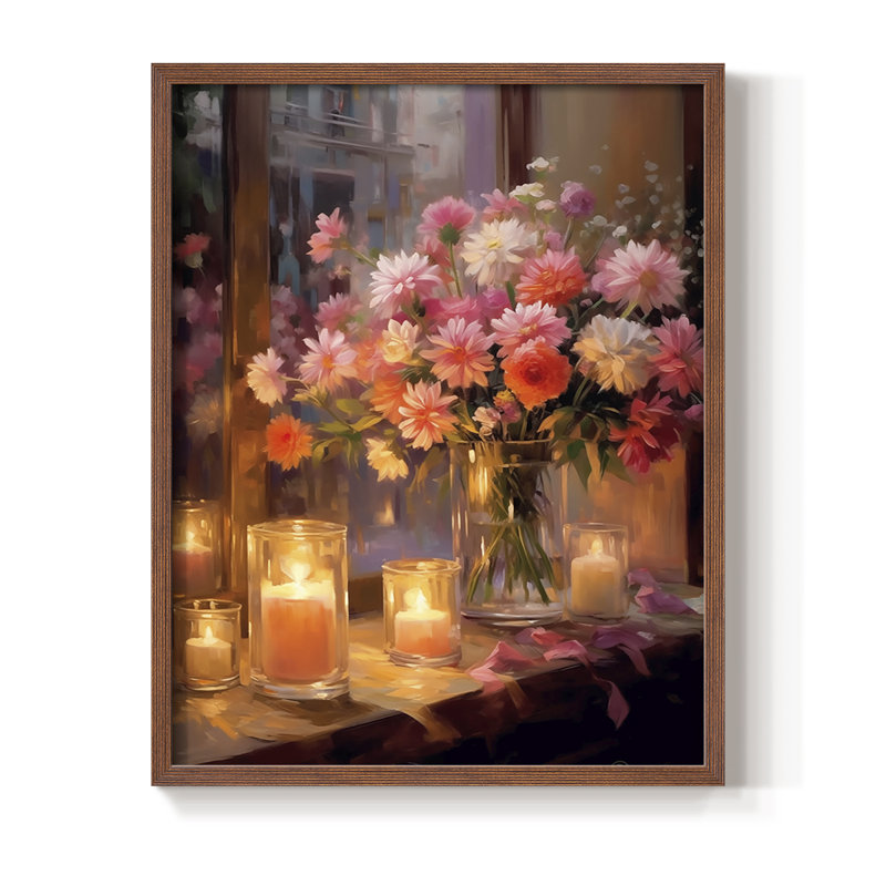Reproduction encadrée FLORAL Series DCCLXIII - bois massif, H 15 po x l 12 po, Noyer