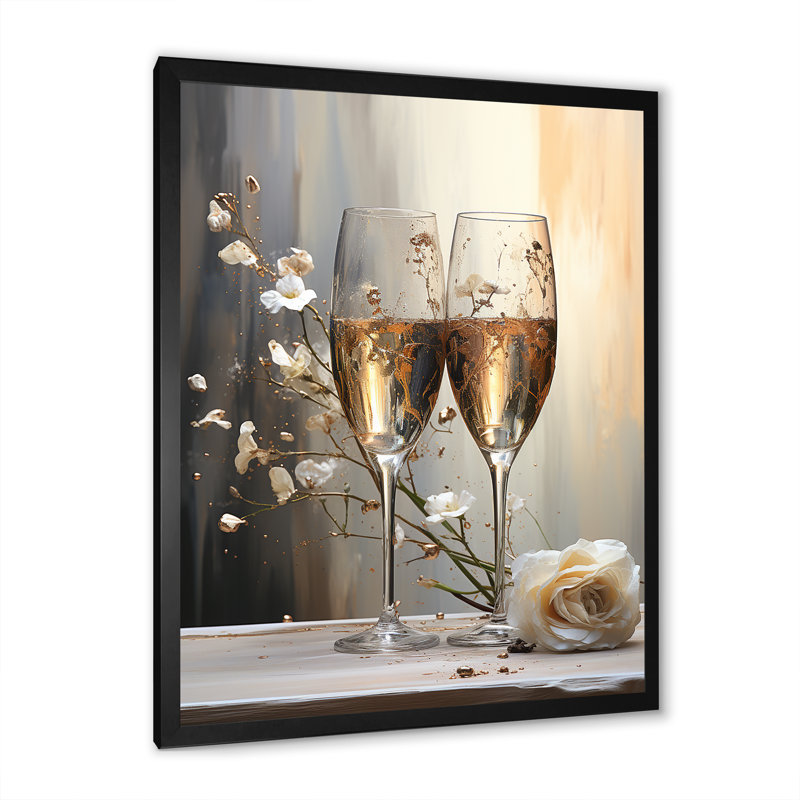 Champagne Flute Fantasies II sur toile, Cadre simple noir, H 32 po x l 24 po x P 1 po