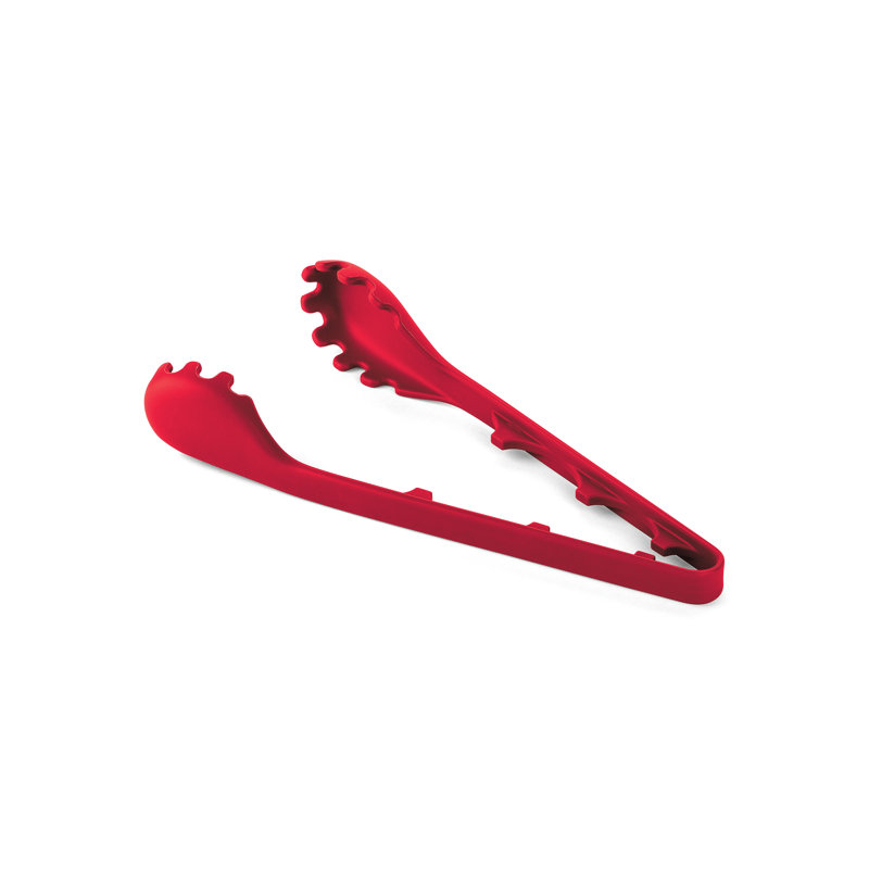Red Silicone and Stainless Steel Pasta Serving Tongs with Portion Control