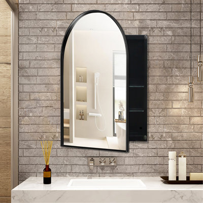 Armoire à pharmacie encastrée 24 po x 36 po, armoire de salle de bain murale en métal avec miroir et tablettes réglables, miroir mural avec rangement pour salle de bain, noir mat