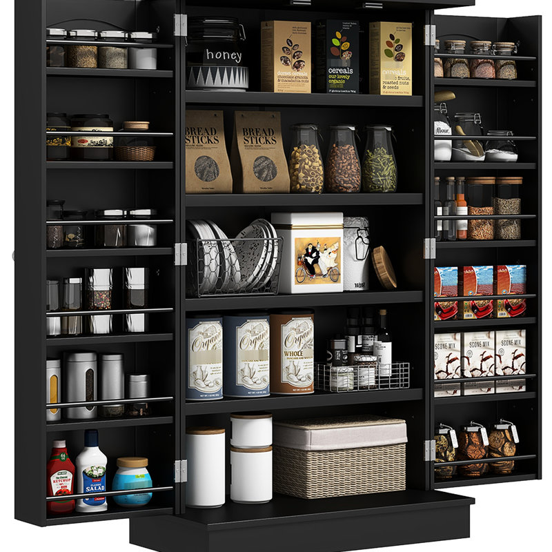 41" Freestanding Pantry Unit, 12 Door Shelves, 5 Adjustable Shelving, Black For Snack Storage Kitchen Pantry, Black, Store Your Kitchenware Neatly